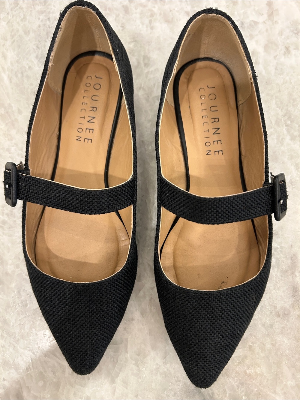 Journee Collection Black Pointed Mary Jane Flats with Buckle Strap